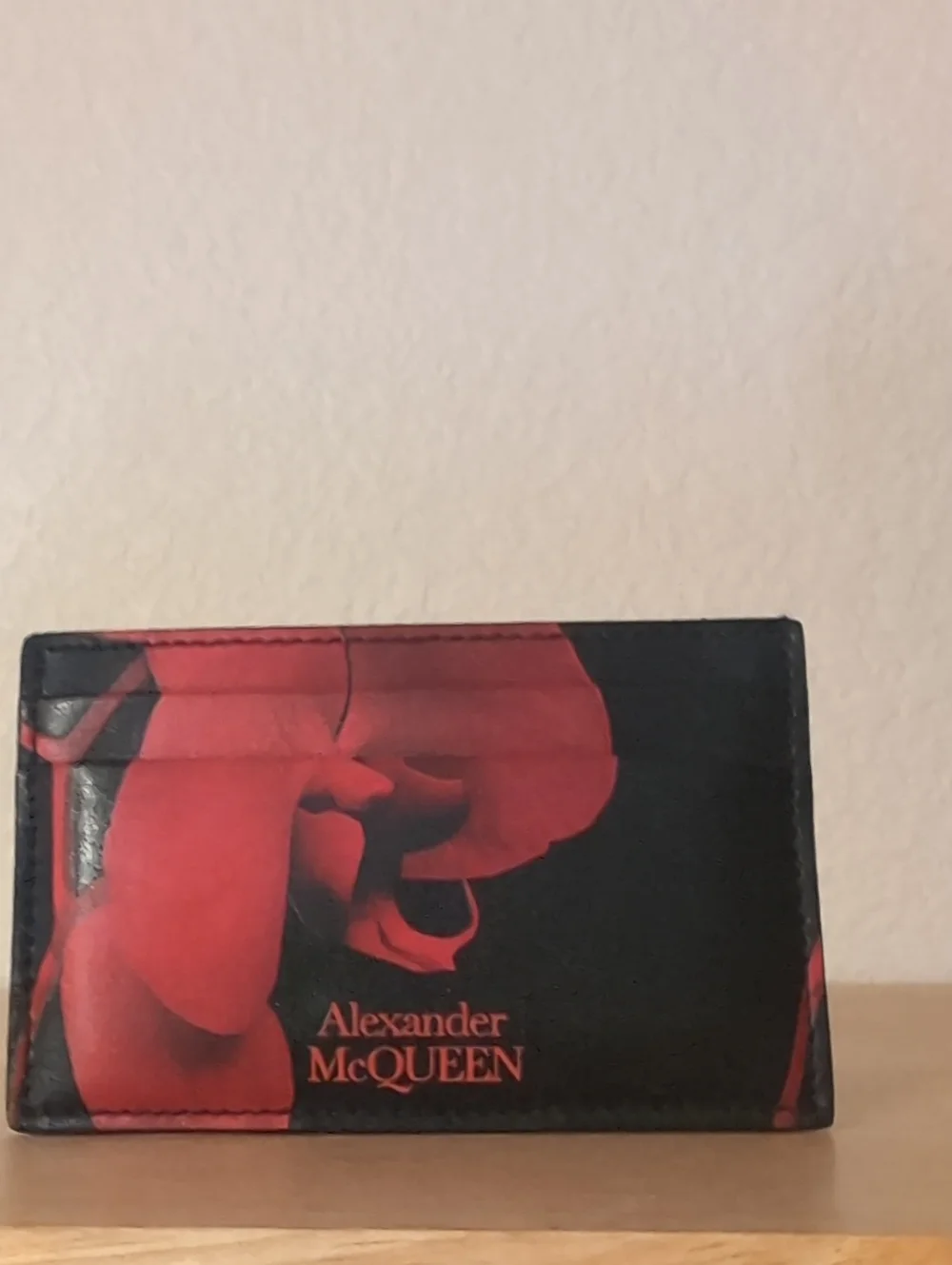 NWOT Rare Alexander McQueen Black with Red Floral Card Case